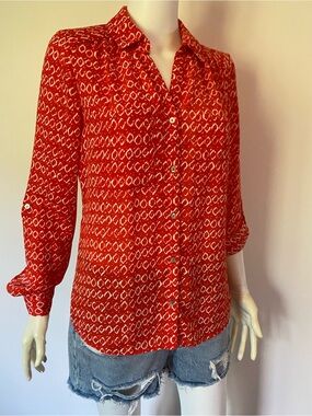 Sung by Alfred Sung Orange & White Geometric Print Button-Down Shirt